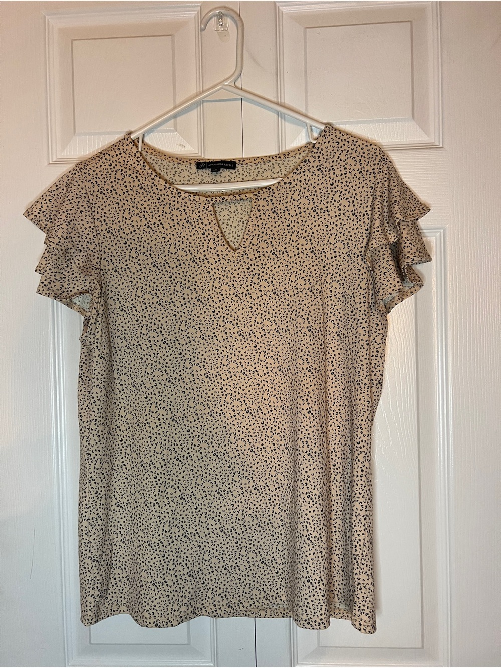 Adrianna Papell Cream Top with Black Micro Spot Print